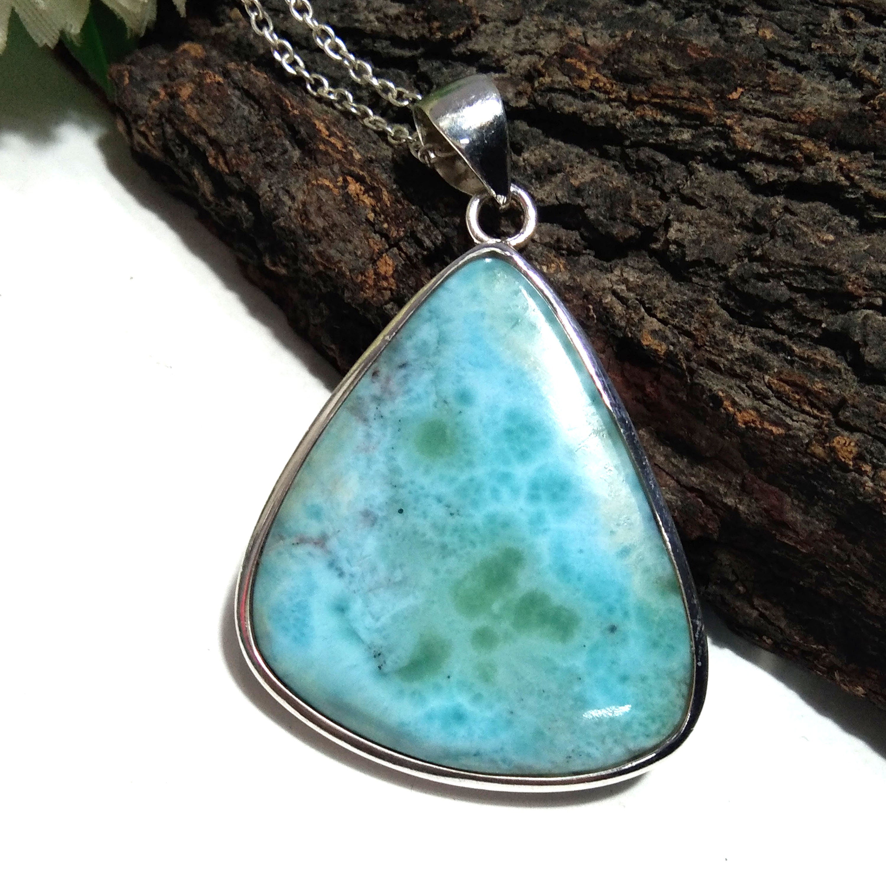 Natural Larimar Gemstone Chain Pendant Necklace, 925 Starling Silver Pendant, Handmade Jewelry Wonderful Larimar Stone Size 37x32 mm Pendant